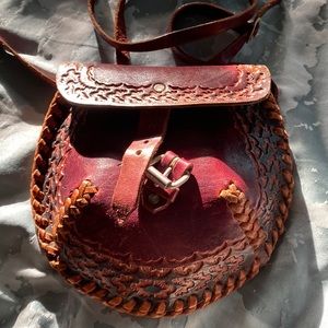 Chilean Artisanal Small Crossbody, Burgundy w/ Leather Details
